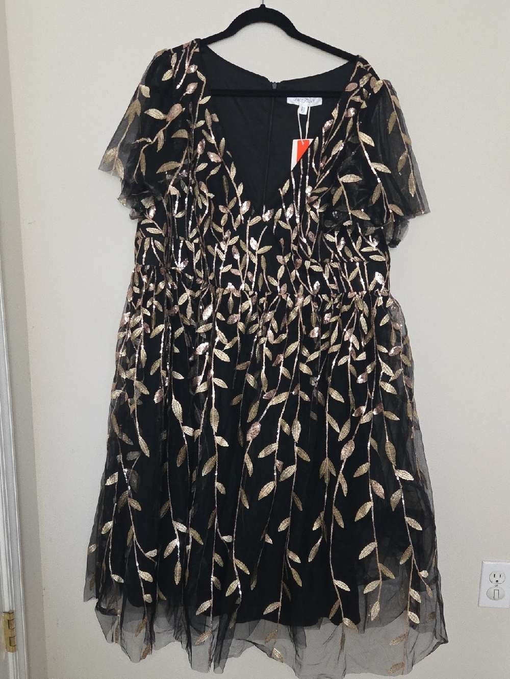 Ever Pretty Black Dress with Gold Leaf Sequin Embroidery